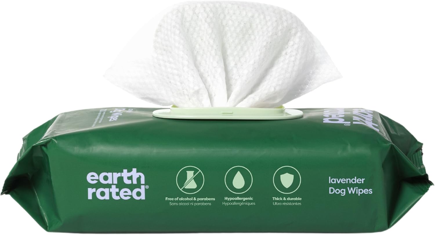 Earth Rated Lingettes hypoallergéniques pour Chiens, nettoyantes et Anti-odeurs, pour Pattes, Corps et arrière-Train, parfaites pour Chiots et Chiens Adultes, Parfum Lavande, 100 lingettes