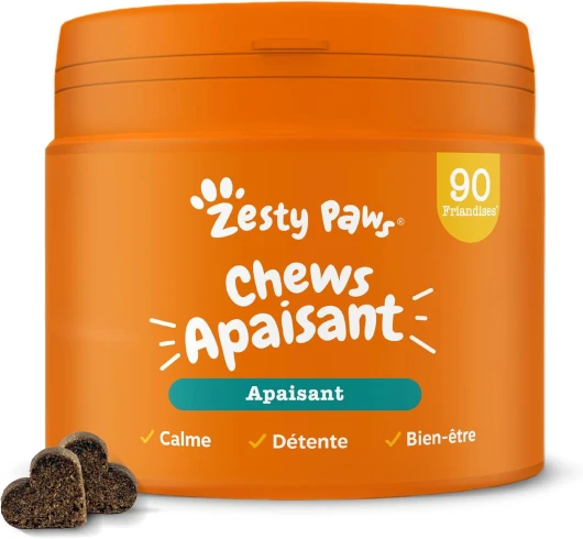 Zesty Paws Calming - Apaisant - Complément pour Chien sous Forme de friandise - Anti Stress Chien - calmant pour Chien - Hyperactivité - Ashwagandha, Thé Vert et L-Tryptophane - 90 Unités