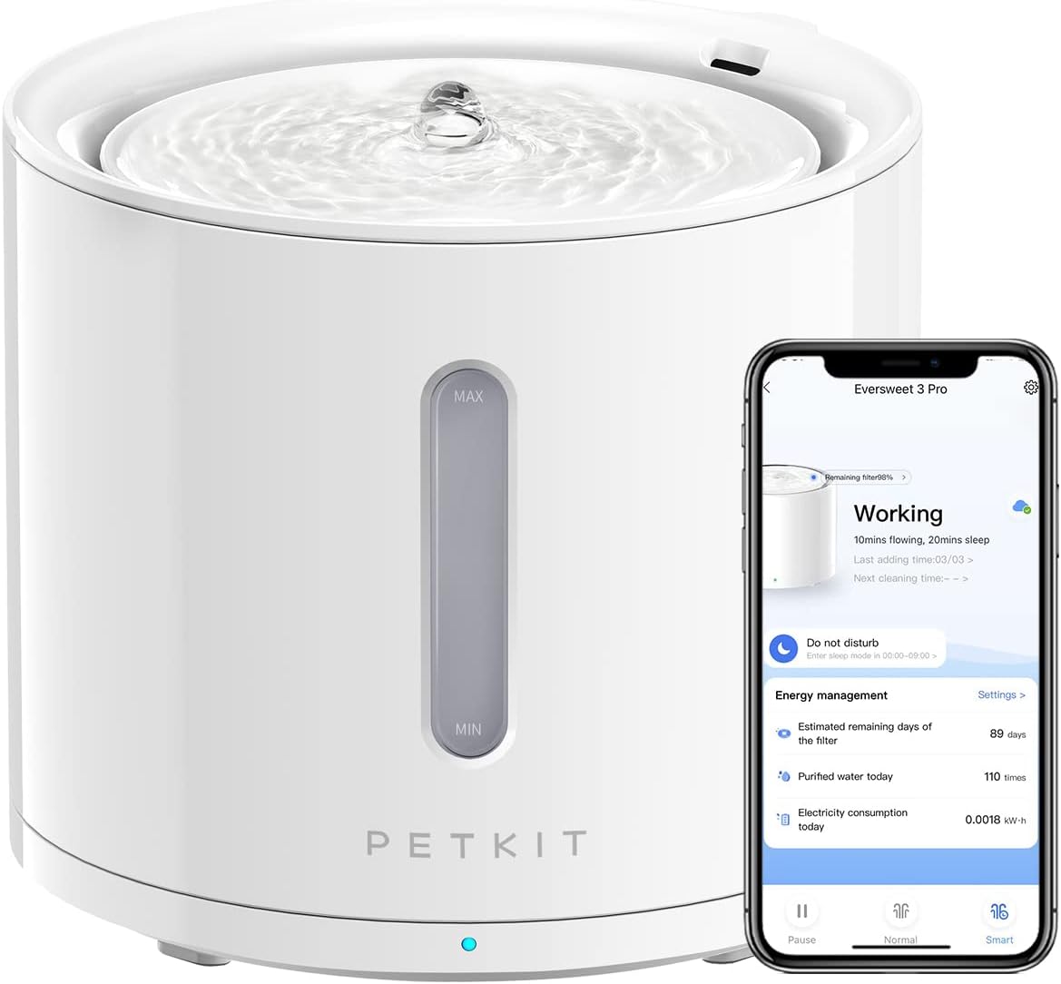 EVERSWEET Solo 2 Fontaine d'eau pour Animaux, Contrôlé par l'APP,Ultra Silencieux,Mode Smart/Normal/DND,Fenêtre de Niveau d'eau,Distributeur d'eau pour Chats et Chiens - 2L
