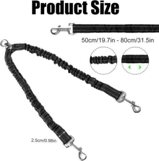 Double Laisse pour 2 Chiens,Laisse Double Chien,Rotation Libre sur 360° pour Chiens Réfléchissant,Anti-bobinage,Dog Leash for 2 Dogs,50-80 cm Longueur Extensible,pour Petits et Grands Noir1
