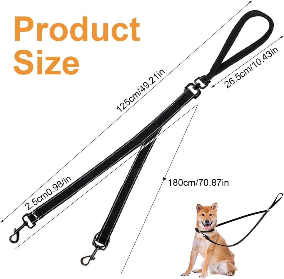 Laisse Anti-Traction pour Chien Laisse Double Chien avec Poignée Rembourrée Réfléchissante pour l'entraîNement et la Marche pour Chiens de Grande Taille et Moyenne