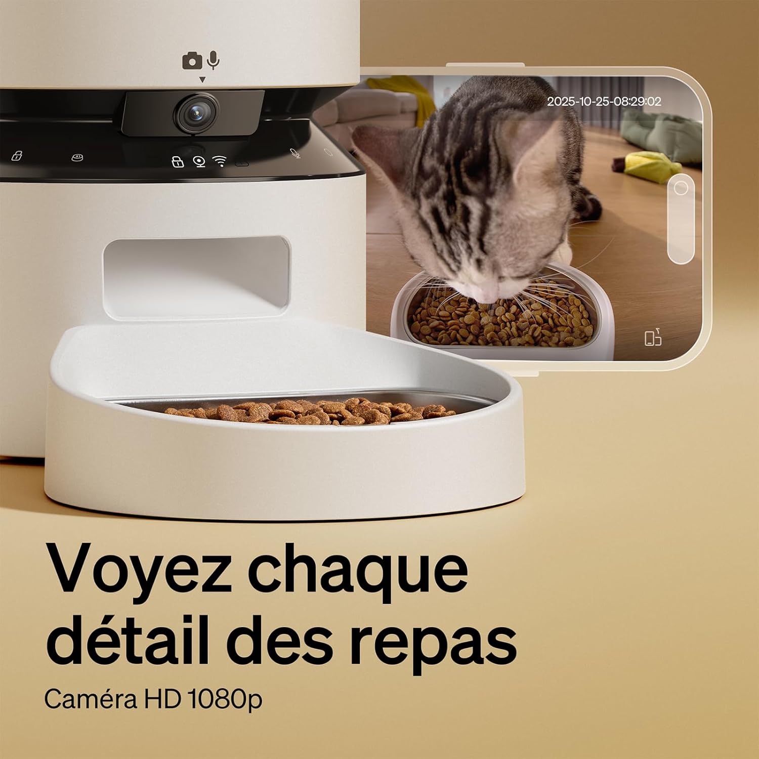 5L Distributeur Croquette Automatique avec Caméra 1080P - Mangeoire Chien WiFi 5G avec app, capteur de Faible Niveau de Nourriture, Alerte de Mouvement et de Son de Compagnie, 1 à 10 Repas Blanc
