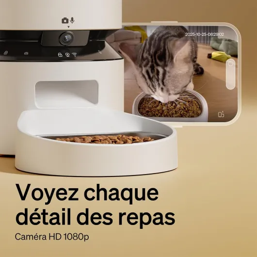 5L Distributeur Croquette Automatique avec Caméra 1080P - Mangeoire Chien WiFi 5G avec app, capteur de Faible Niveau de Nourriture, Alerte de Mouvement et de Son de Compagnie, 1 à 10 Repas Blanc