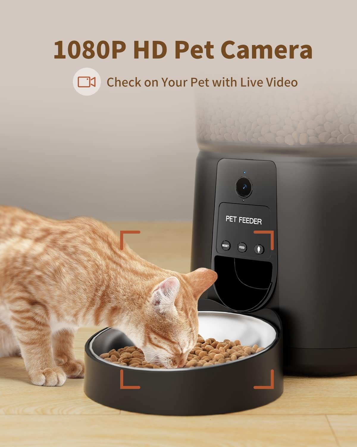 Distributeur Croquettes Chat Automatique avec Caméra 1080P, 2,4 G WiFi avec APP Vidéo Audio Vision Nocturne Bol en Acier Inoxydable, 1-8 Repas par Jour Noir