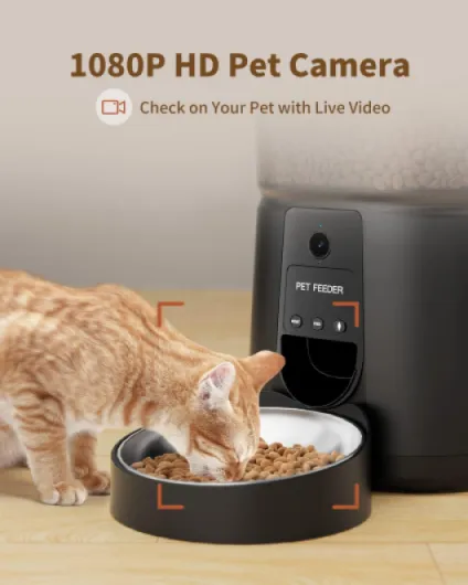 Distributeur Croquettes Chat Automatique avec Caméra 1080P, 2,4 G WiFi avec APP Vidéo Audio Vision Nocturne Bol en Acier Inoxydable, 1-8 Repas par Jour Noir