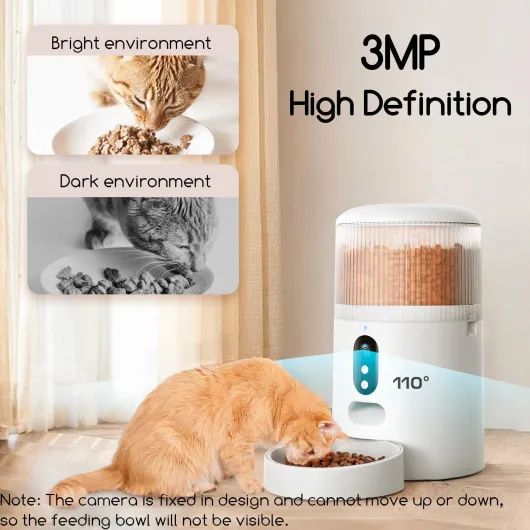Distributeur Croquettes Chat Automatique, Caméra HD 3MP avec Vision Nocturne, 5G WiFi Mangeoire pour Chat/Chien avec Audio Bidirectionnel, APP, Détection Mouvement et Double Alimentation 4L avec caméra 3MP
