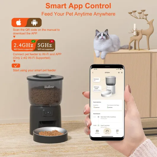 Distributeur Croquettes Chat Automatique, 3L 2.4G WiFi Distributeur De Croquettes pour Chat, 1-10 Repas par, Convient Aux Chiens et Chats, Noir