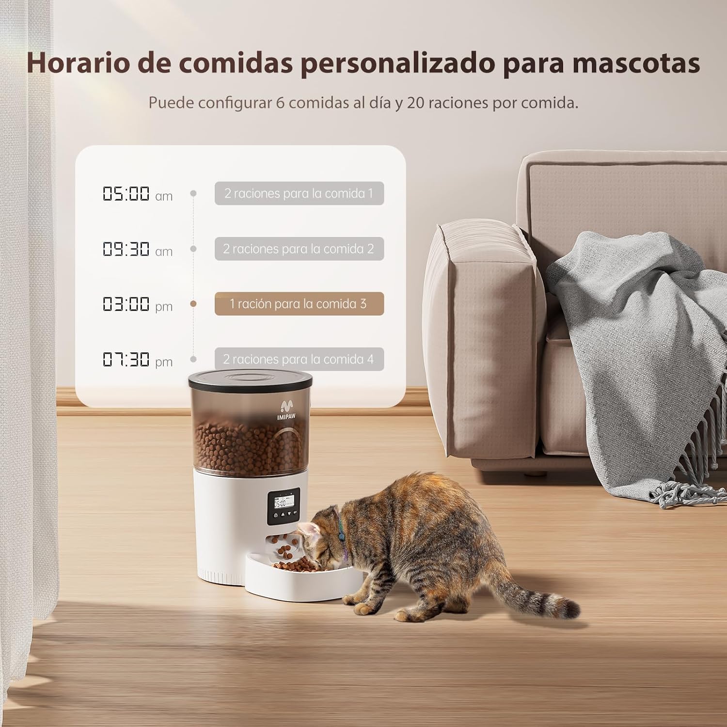 Distributeur Croquettes Chat Automatique - Distributeur Croquettes Chat avec Minuterie Programmable, 3L Distributeur Automatique pour Chats et Petits Chiens, 1-6 Repas par Jour Blanc 3L