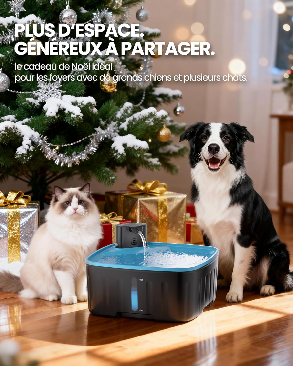 Fontaine a Eau pour Chien sans Fil, 8L Fontaine Chat/Grand Chien avec Détecteur de Mouvement, Fontaine pour Chiens avec Batterie 4000mAh (Cyan) Cyan- Fontaine Chien Sans Fil