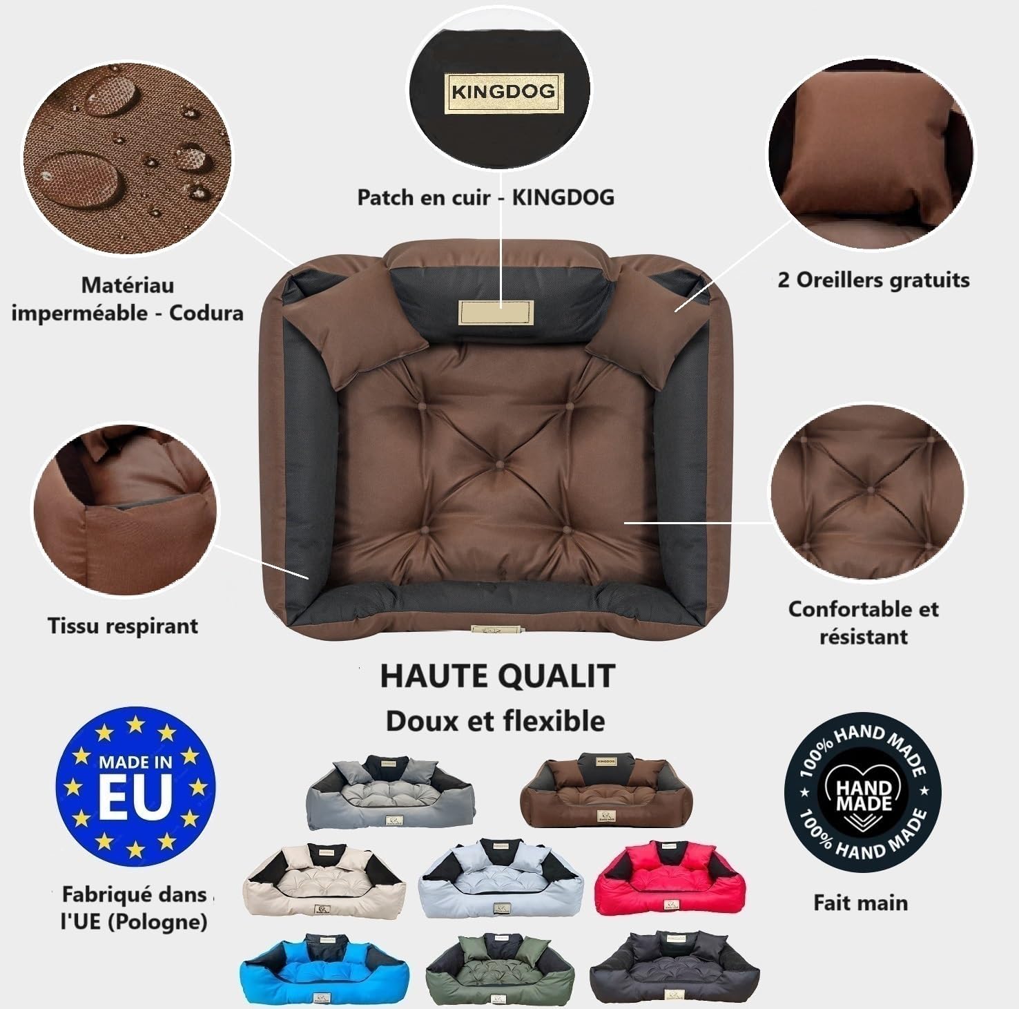 KING DOG Lit pour Grands Chiens L 100 x 75 cm Coussin Imperméable Lavable Canapé Confortable Moelleux Douillet Antidérapant Couchage pour Chien Intérieur Résistant Fabriqué en UE Brun L 100 x 75 cm Brun