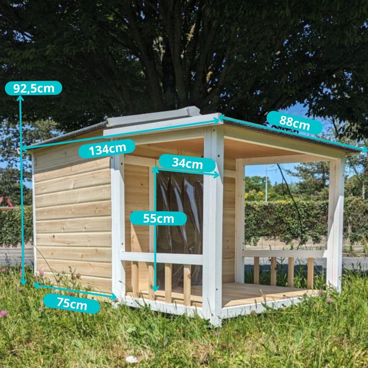 Edition Limitée - Niche Berger Australien pour Chien Toit Shingle et Terrasse Couverte - Crême - Taille L