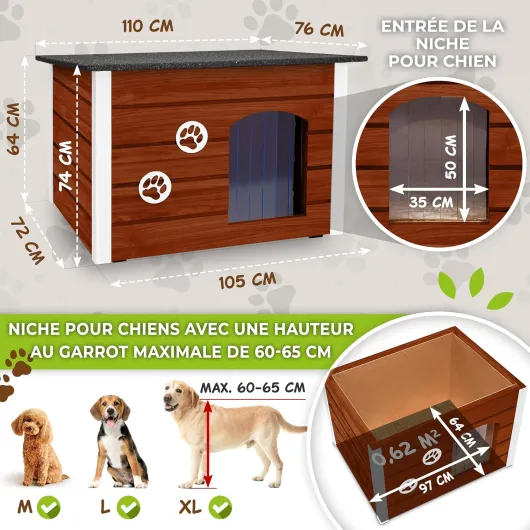 Outentin Niche pour Chien en Bois Isolée XL – Grande Maison Chien Extérieur Hiver – Refuge pour Chiens Jardin avec Toit Ouvrant – Niche Extérieure pour Grand Chiens en Bois FSC – 105 x 71 x 64cm,Noix Noyer XL