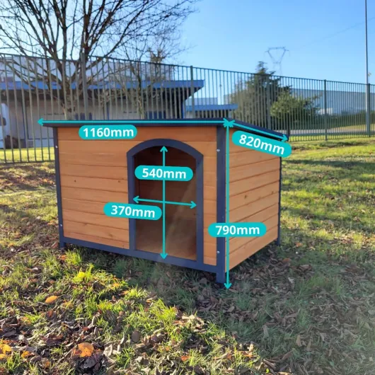 Animal Valley - Niche à Chien Natura avec Toit Plat - Bois et Goudron - L 116 x l 82 x H 79 cm - Taille XL - Beige et Vert - pour Chiens de Taille Moyenne