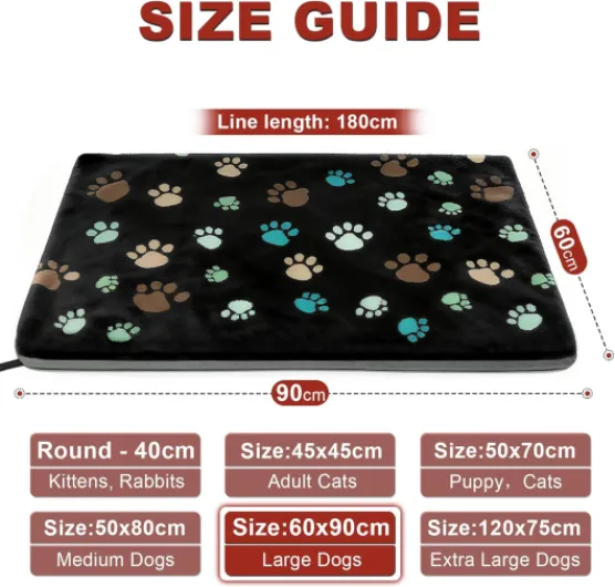 Grand coussin chauffant pour chien 91,4 x 61 cm avec interrupteur thermostat intelligent et tube de protection de ligne électrique, obtenu double certification MET et UL, tapis chauffant