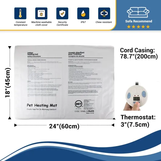 Enjoying Coussin Chauffant pour Animaux de Compagnie 60 x 45 cm Coussin Chauffant pour Chien 7 Niveaux de Température Réglable Tapis pour Animaux de Compagnie, Bleu Square Large (60 x 45 cm)