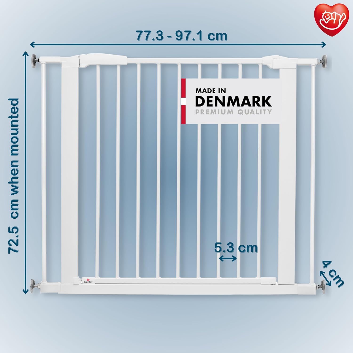 BabyDan Swing Shut - Barrière de Sécurité pour Bébé et Animaux, Montée sur Pression, 77,3-97,1 cm, Blanc, Fabriqué au Danemark 77,3-97,1cm