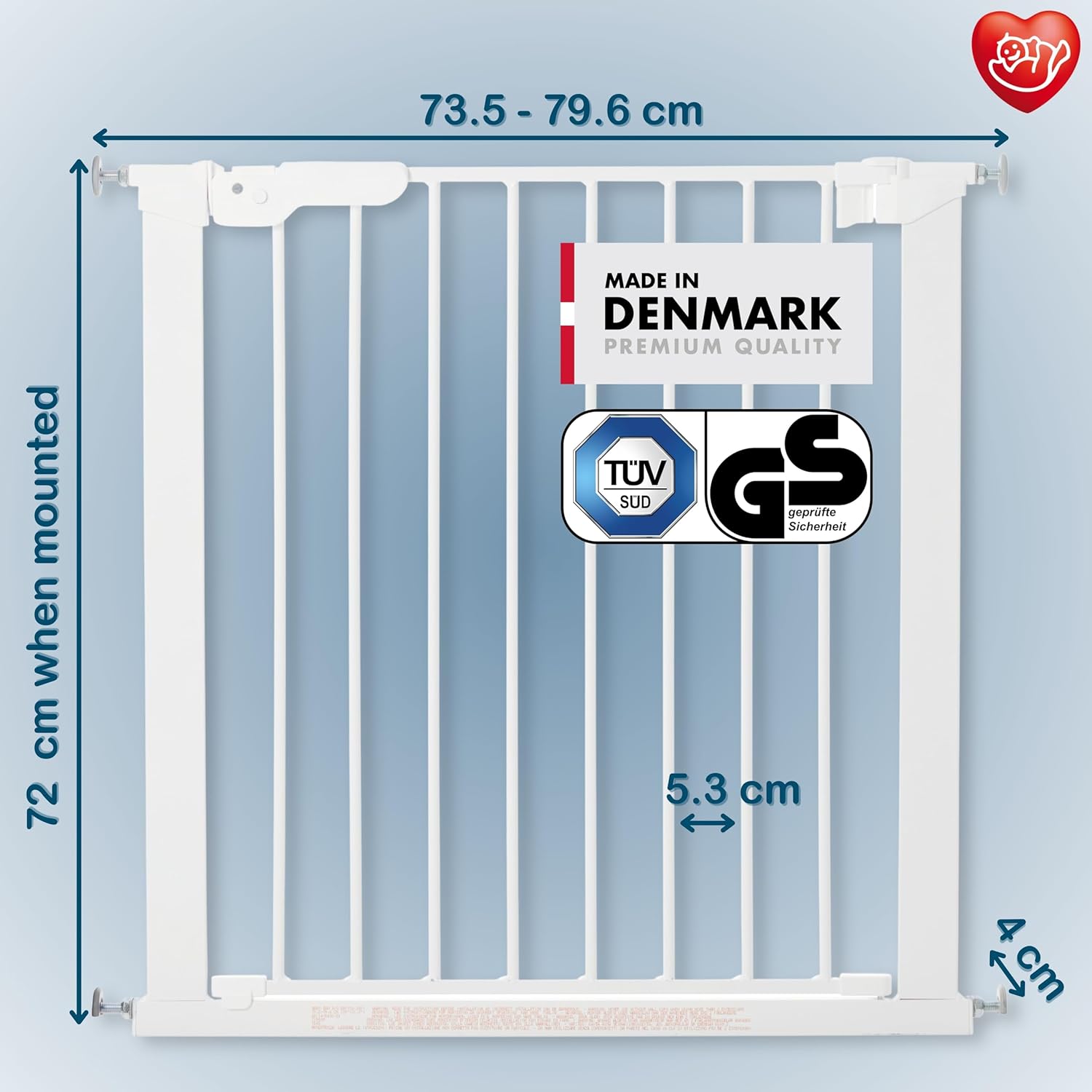 BabyDan Premier, Barrière de sécurité monté sur pression, 73,5-79,6 cm, Barrière pour bébé/Barrière de sécurité, Métal, Blanc, Fabriqué au Danemark - (Barrière pour animaux/Barrière pour chien) Blanc 73.5-79.6 cm