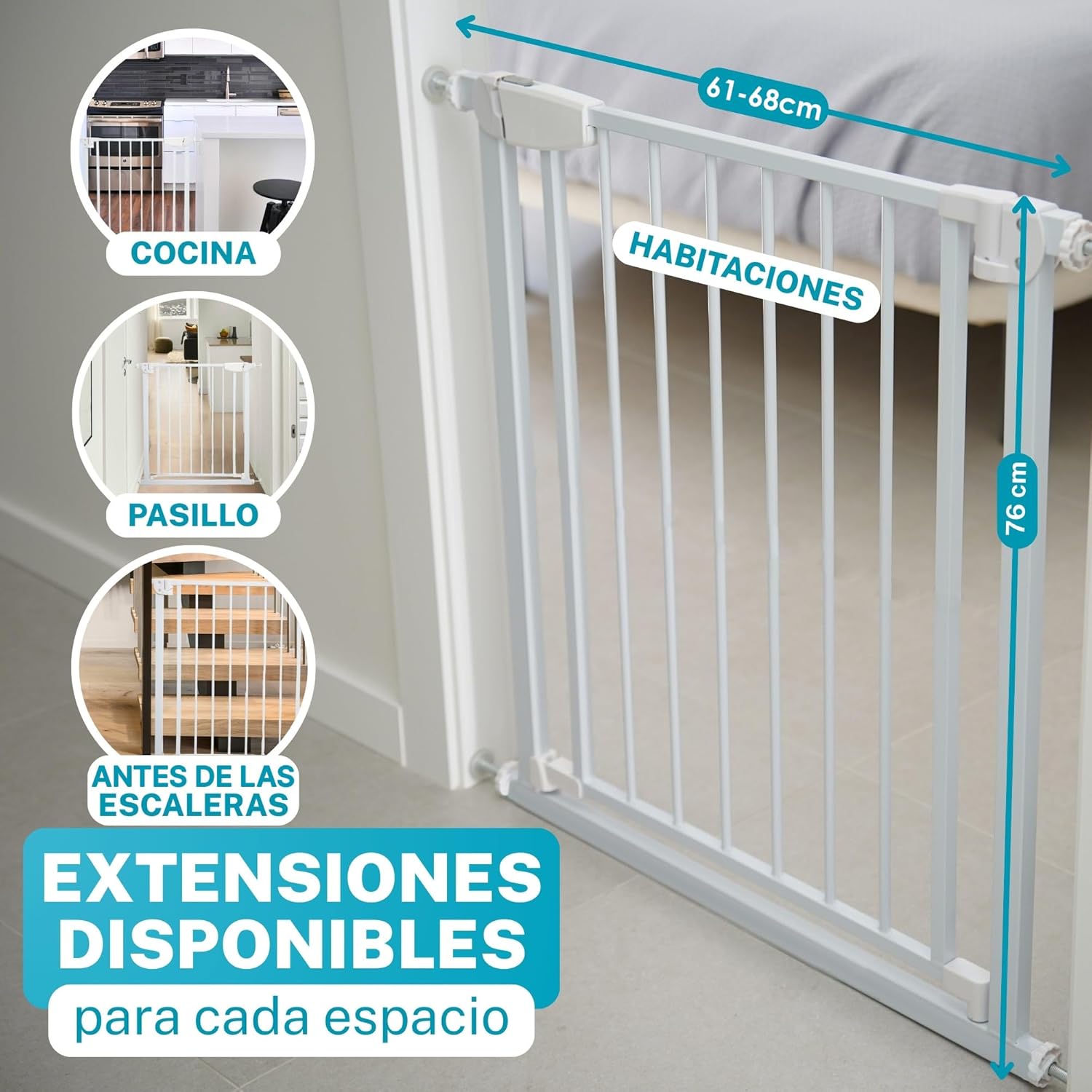 ALMAR Baby Barrière de sécurité 61-68 cm blanc - Montage facile sans vis pour portes, couloirs ou escaliers pour enfants ou animaux domestiques - Clôture blanche avec système de fermeture automatique Blanc 61-68 cm