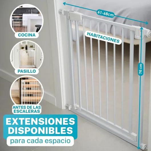 ALMAR Baby Barrière de sécurité 61-68 cm blanc - Montage facile sans vis pour portes, couloirs ou escaliers pour enfants ou animaux domestiques - Clôture blanche avec système de fermeture automatique Blanc 61-68 cm