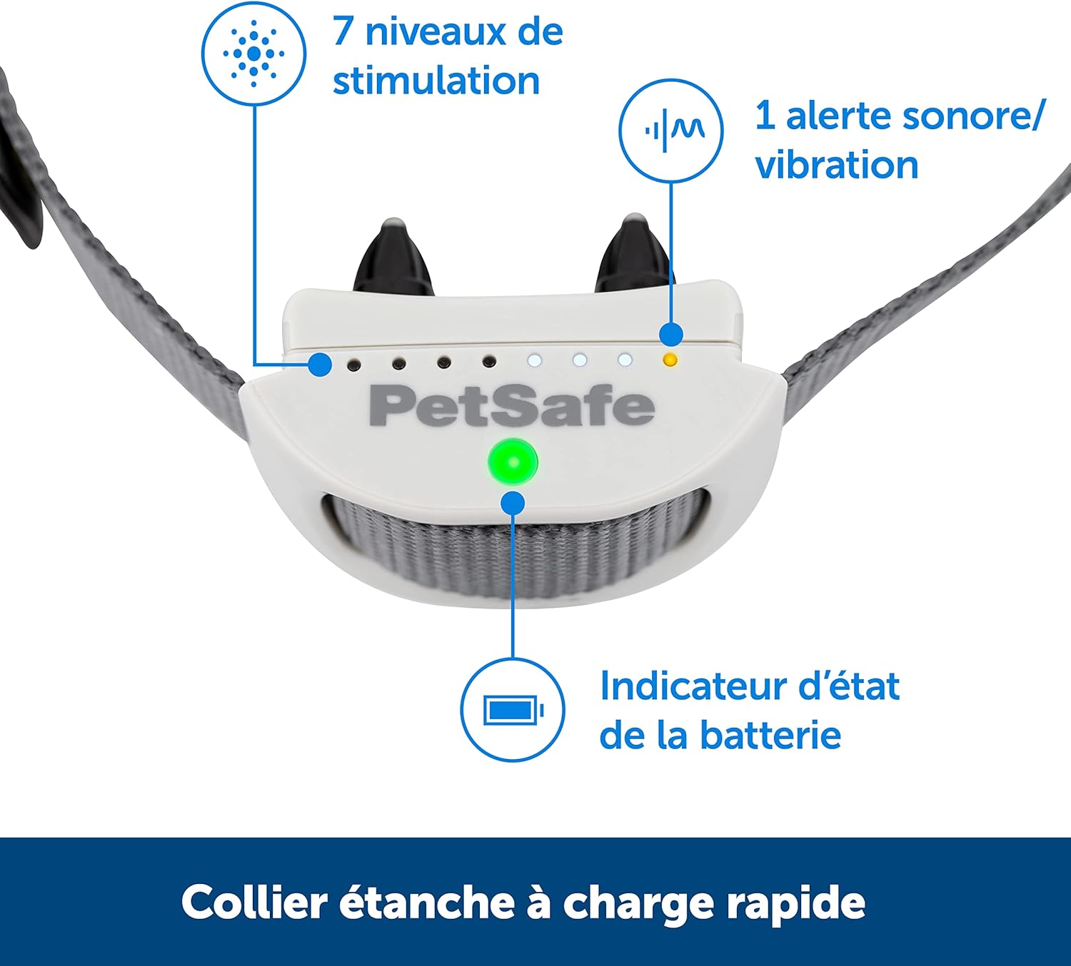 Collier-récepteur Rechargeable pour clôture Anti-Fugue Classique avec Fil pour Chiens et Chats - 7 Niveaux de Stimulation électrostatiques réglables -pour Animaux dès 2,3 kg Collier supplémentaire
