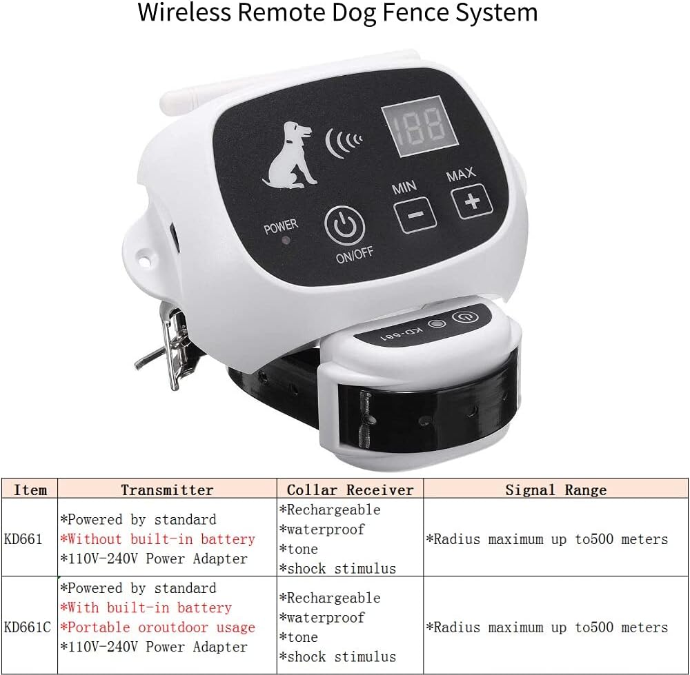 Système de clôture de Chien à Distance sans Fil étanche 1/2/3 Animaux de Compagnie 0-100 Niveau Dispositif de clôture électronique Collier de Dressage de Chien Choc électrique 661Cfor3dogs 661C pour 3 chiens
