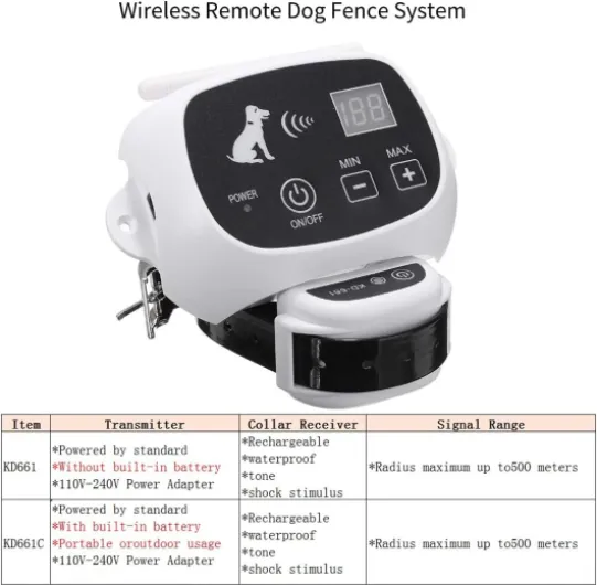 Système de clôture de Chien à Distance sans Fil étanche 1/2/3 Animaux de Compagnie 0-100 Niveau Dispositif de clôture électronique Collier de Dressage de Chien Choc électrique 661Cfor3dogs 661C pour 3 chiens