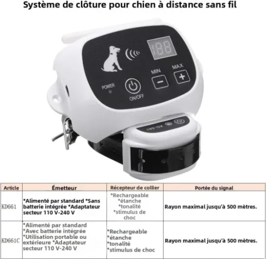Système de clôture de Chien à Distance sans Fil étanche 1/2/3 Animaux de Compagnie 0-100 Niveau Dispositif de clôture électronique Collier de Dressage de Chien Choc électrique(661 pour 2 Chiens)