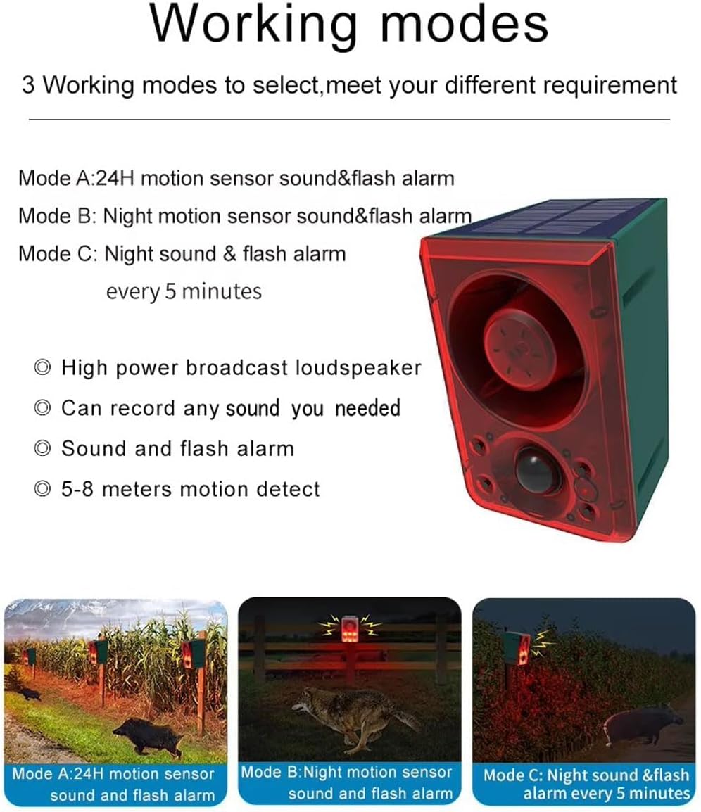 Alarme de détecteur de Mouvement Solaire extérieur - aboiement de Chien et Coup de feu, générateur de Bruit 130dB avec télécommande, Enregistrement de 20 Secondes, Dites Adieu aux intrus Paquet de 1
