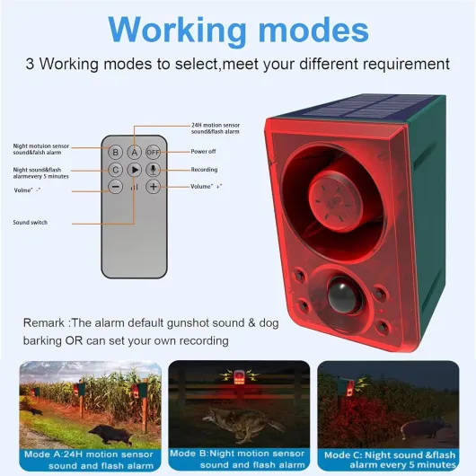 Alarme Solaire de capteur de Sports d'extérieur : aboiements de Chien et Coups de feu, Prise en Charge de l'enregistrement, Volume +/-, Alarme Forte de 129 DB (1 Pack)