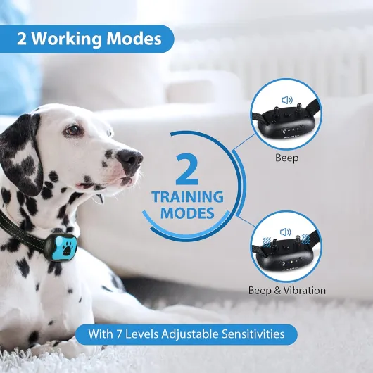 Rechargeable Collier Anti aboiement Chien pour Petit Moyen Grand Chien, Intelligente Collier Dressage avec 2 Modes Vibration et Son 7 Niveaux de Sensibilité, Bleu