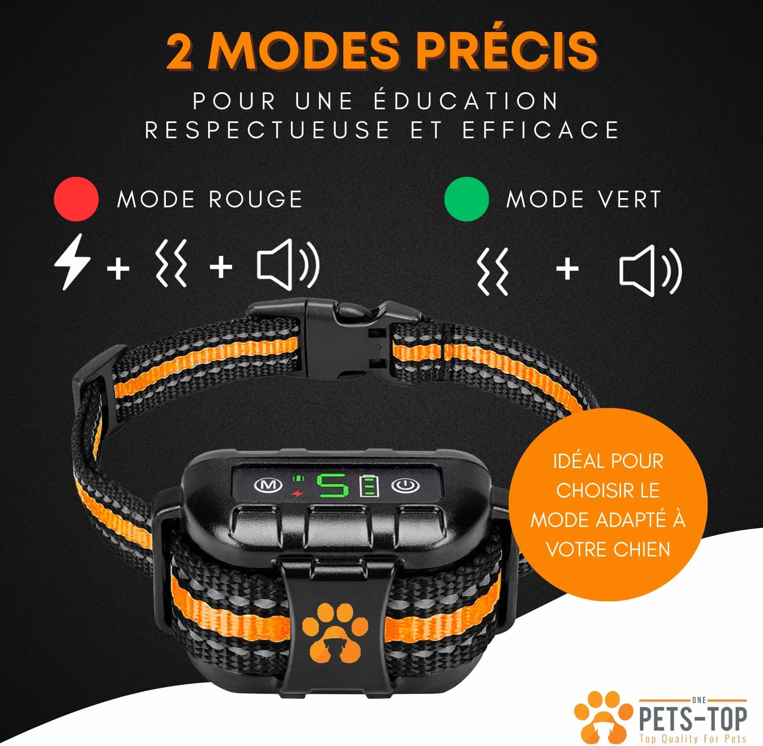 Collier Anti Aboiement Chien - Collier Anti Aboiement pour Chien Electrique, Vibrant, Sonore - IP67, Convient aux Gros et Petits Chiens - Ideal pour Le Dressage SMART