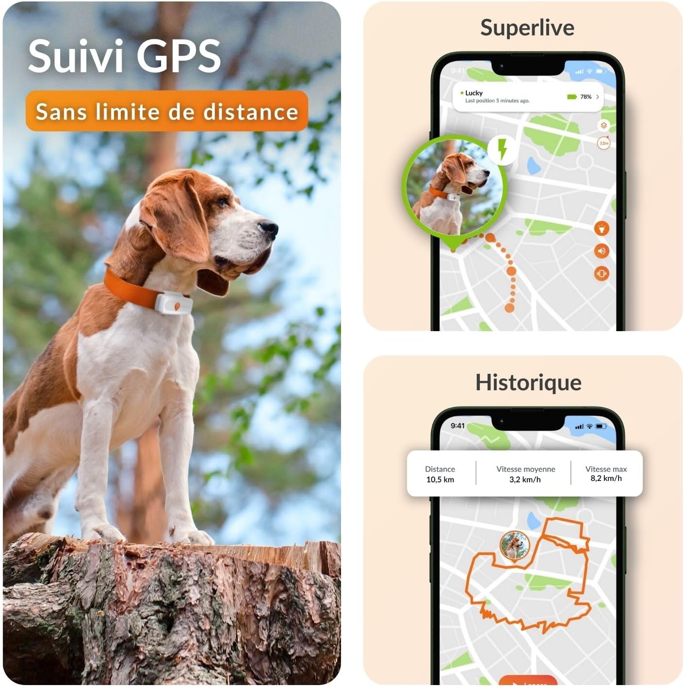 Chien XS - Mini Traceur GPS pour Chien - Suivi en Temps réel - Etanche - Plus Petit modèle du marché - Fonctionne avec abonnement - Garantie à Vie Blanc Traceur XS