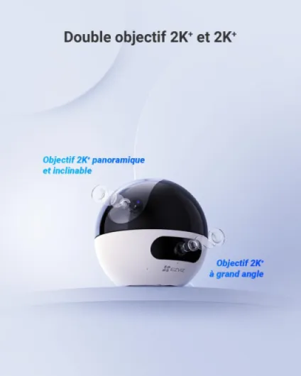 C7 Caméra de Surveillance WiFi Intérieure 4MP à Double Objectif, Caméra de Sécurité 360°, Détection de Personne/Animal, Audio Bidirectionnel, Vision Nocturne, Mode Patrouille/Confidentialité C7 Dual-Lens 4MP+4MP
