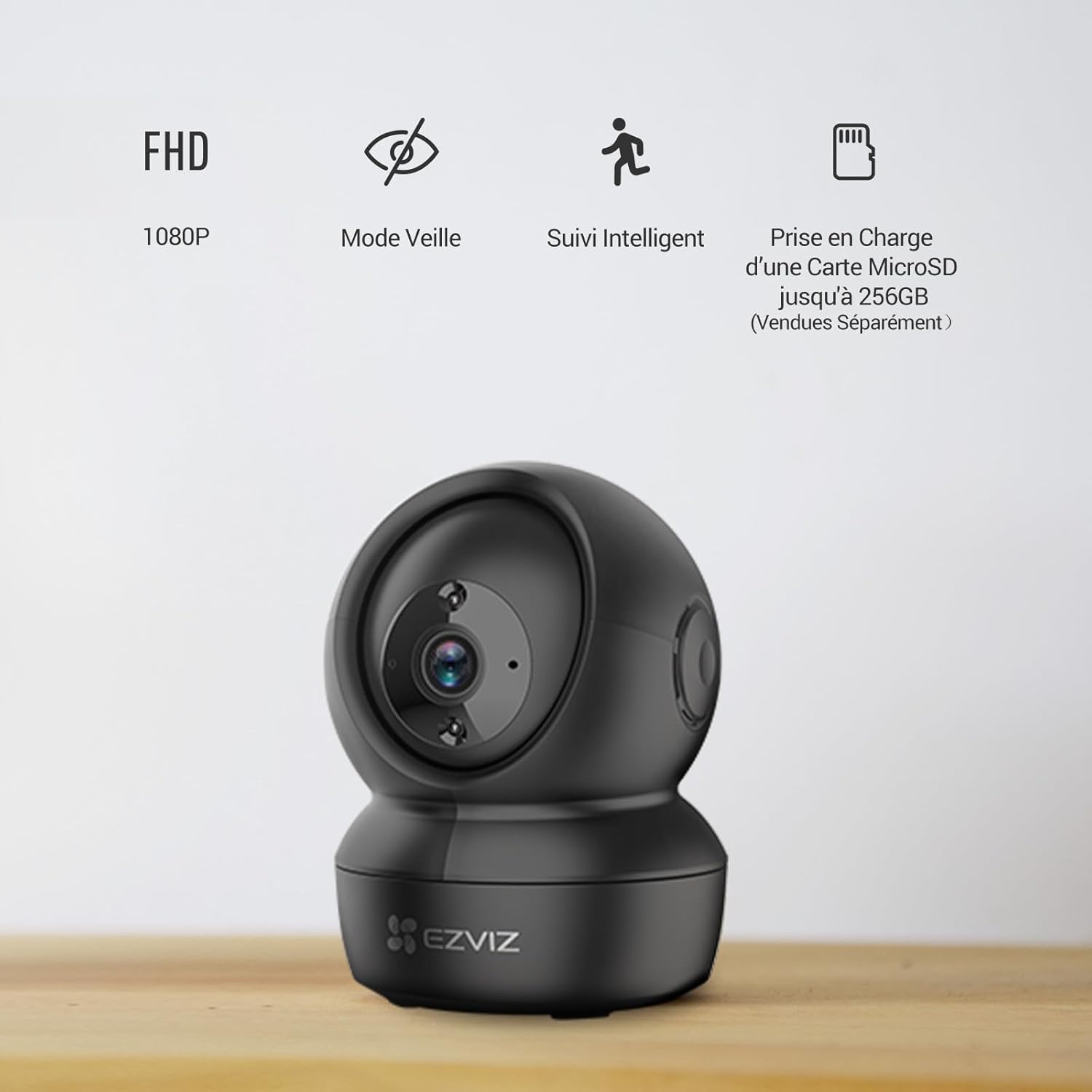 C6N Caméra Surveillance WiFi Intérieure 1080P, Caméra Bébé Pan/Tilt à 360°, WiFi 2.4Ghz, Vision Nocturne avec Smart IR, Détection de Movement et Suivi Auto, Audio Bidirectionnel, Noir C6N BK 2MP