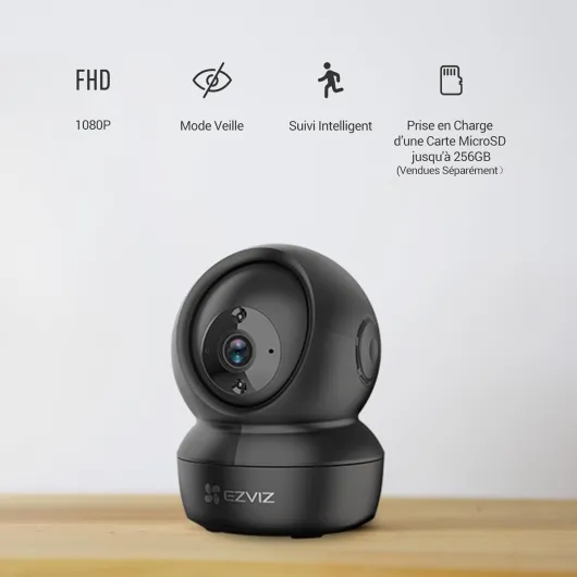 C6N Caméra Surveillance WiFi Intérieure 1080P, Caméra Bébé Pan/Tilt à 360°, WiFi 2.4Ghz, Vision Nocturne avec Smart IR, Détection de Movement et Suivi Auto, Audio Bidirectionnel, Noir C6N BK 2MP