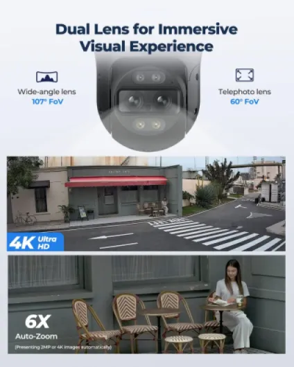 Reolink 4K PTZ Dual-Lens PoE Security Camera Outdoor with 6X Hybrid Zoom, 355° Pan 90° Tilt, Auto Tracking, Color Night Vision, Person/Vehicle/Pet Detection, Two-Way Audio, TrackMix PoE PoE Wired