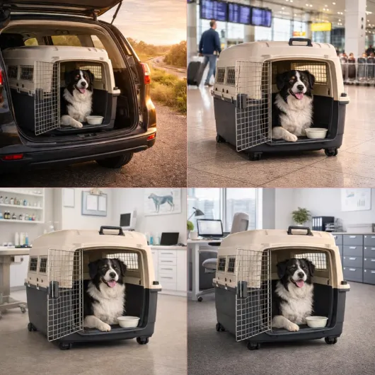 Cage pour Chien - Cage de Transport Chien - Flamingo Fomad Gris foncé - S 40 x 61 x 41 cm - Plastique Robuste - Porte métallique - verrou de sécurité - poignée - gamelle Amovible