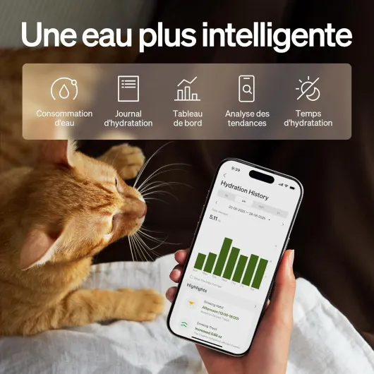 Fontaine a Eau Chat, Fontaine à Eau Intelligente Dockstream 2 avec App, Abreuvoir Automatique pour Chat 3L, Distributeur Eau d'Intérieur pour Chien en Acier Inoxydable avec Wi-FI 5 GHz, Noir Noir 3 L WiFi