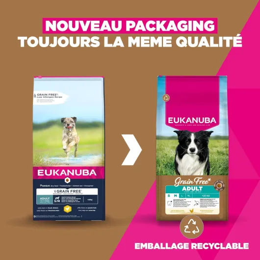 Croquettes Premium sans Céréales pour Chien Adulte de Grande Race – Riche en Poulet - Hypoallergénique – Glucosamine Calcium - Sac de 12 kg