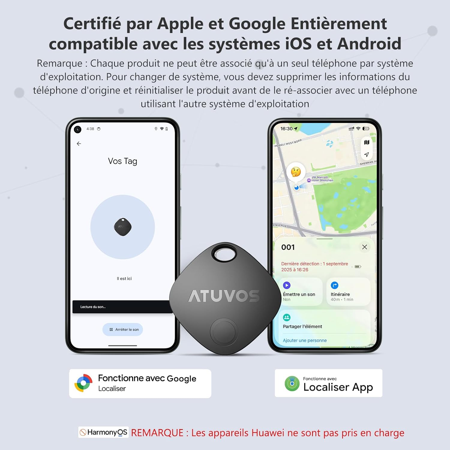 Android Smart Tracker Air Tag Traceur Lot de 1, Fonctionne avec l’app Google et Apple Localiser,IP67 Imperméable, Localisateurs D'Objets Bluetooth pour Les Clés/Portefeuilles/Valises/Sacs Système Double/1Pack