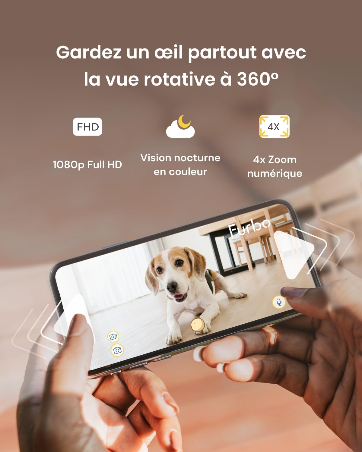 Caméra pour Chien 360° - [CAMÉRA BASIQUE]: Caméra rotative avec application, vision nocturne, suivi auto, lancer de friandises, alerte aboiement - Tranquillité d'esprit pour tous les pet parents Caméra pour chien uniquement
