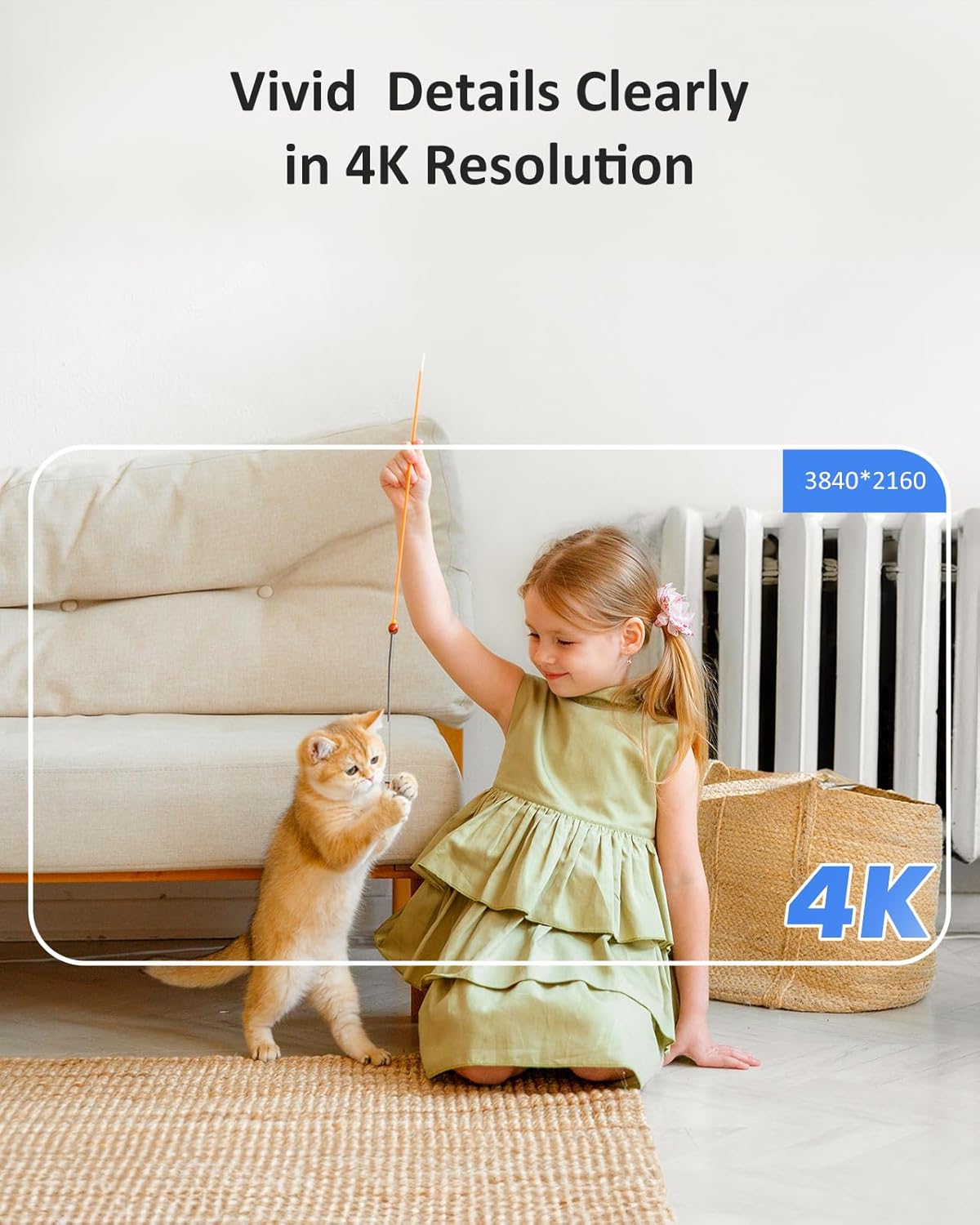 Caméra de surveillance Wi-Fi 4K pour l'intérieur - 8 MP 2,4/5 GHz - Vision nocturne - Caméra d'intérieur pour chien - Détection de mouvement - Audio bidirectionnel - Stockage de carte Cloud et