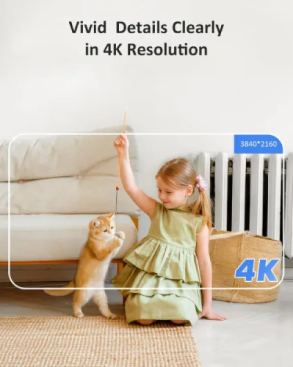 Caméra de surveillance Wi-Fi 4K pour l'intérieur - 8 MP 2,4/5 GHz - Vision nocturne - Caméra d'intérieur pour chien - Détection de mouvement - Audio bidirectionnel - Stockage de carte Cloud et