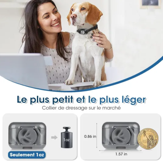 Minimal Collier de Dressage pour Chien, Le Plus Léger Collier Électrique pour Chien avec Télécommande, Portée 2000FT, 4 Modes,Son,Vibration,Choc,Lum ières,IPX7 pour Petits Moyennes Aboiement Chiens Noir