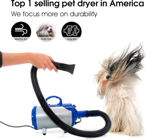 Shelandy Séchoir Pulseur Animaux 3.2HP - Contrôle Température et Vitesse d'air - Moteur Silencieux, Couvercles Anti Bruit, Réduction du Son - 4 Embouts Détachables - Tuyau Long et Flexible