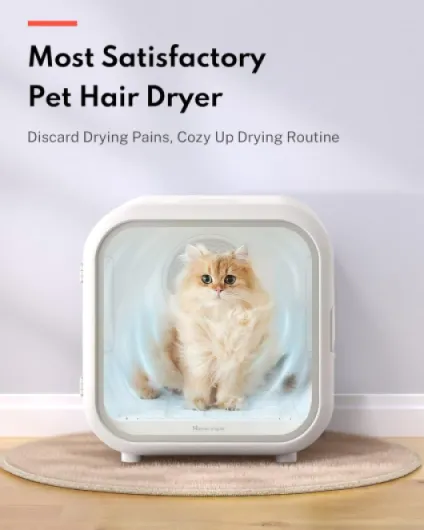 Séchoir pour Animaux, 360° Efficace Automatique et Silencieux Cabine de Séchage avec Contrôle Intelligent de la Température, Idéal pour Chats et Petits Chiens (50L Drybo Plus Pulseur) Blanc