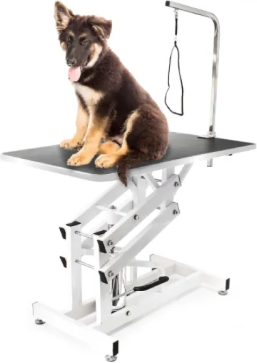 Table de toilettage canin et félin - 108 x 60 x 55,5-92,5 cm - Hydraulique et Pliable - avec 1 Sangle - Surface de toiletteur Soins Grooming pour Chiens et Chats Table de coupe hydraulique, avec 1 boucle