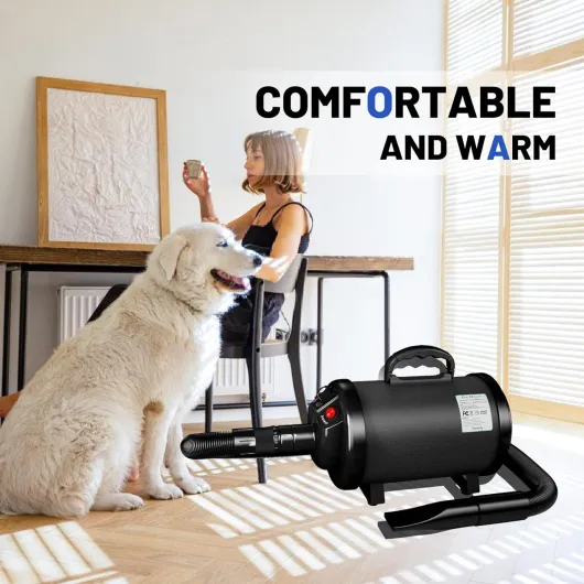 Pulseur pour Chien Blaster 3800 W/5,2 HP - Chauffage à Basse température sonore avec 5 Buses différentes et Brosse de toilettage pour Animaux de Compagnie Noir