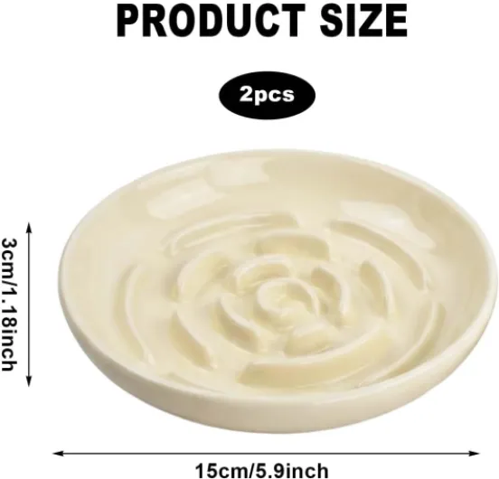 Lot de 2 Gamelle Chat Ceramique 15cm avec Tapis Silicone Antidérapant, Bol Chat Assiette Grande Capacité pour Eau et Croquettes, Gamelle Anti Glouton Chien Chats, Facile à Nettoyer, Résistant, Blanc