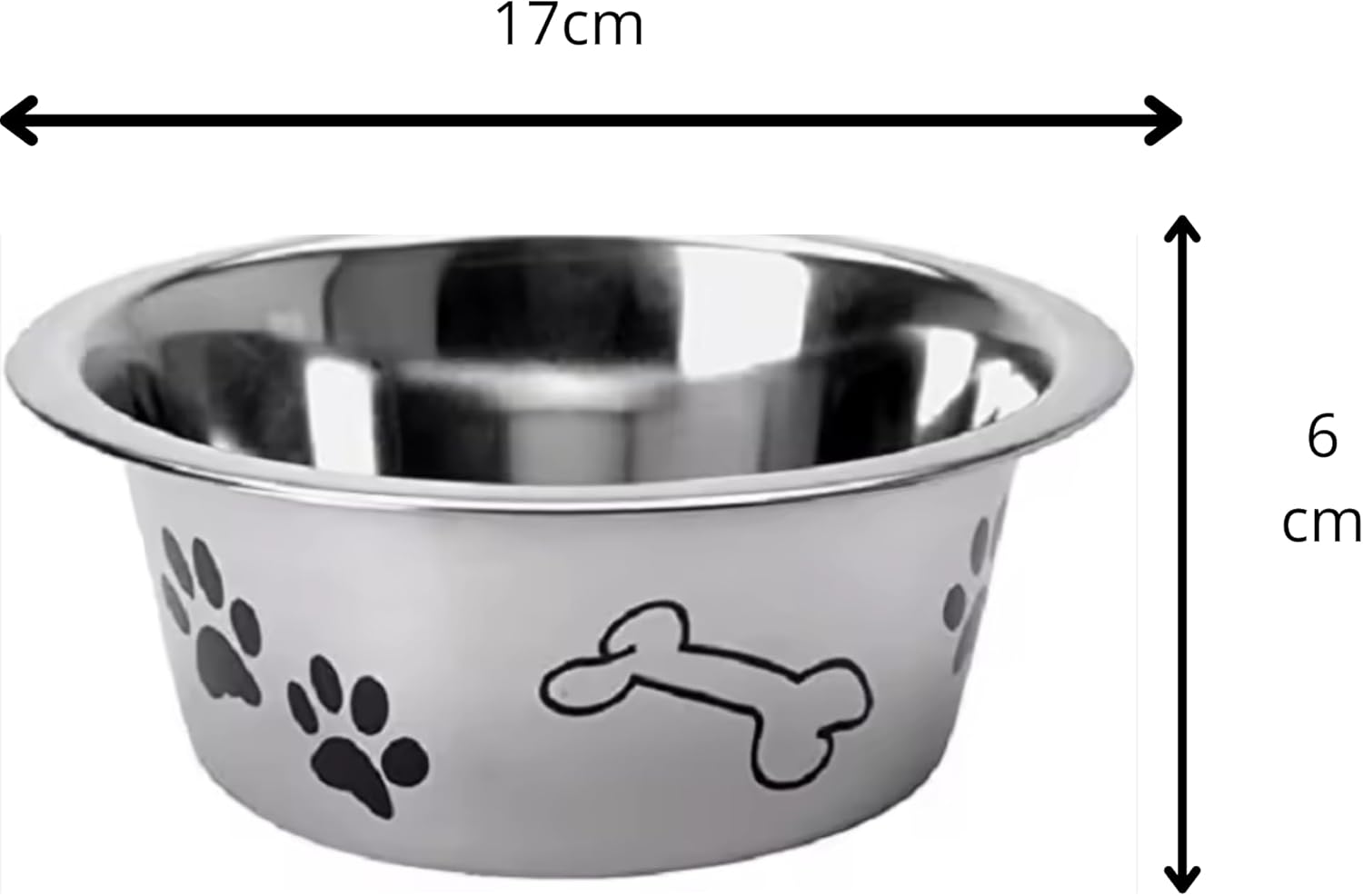 Gamelle Chien Chat 17cm- Polyvalente Eau, croquettes Gamelle Eau Croquette pour Chien - Acier Inoxydable-Dessin Pattes os -750ml 1 pièce